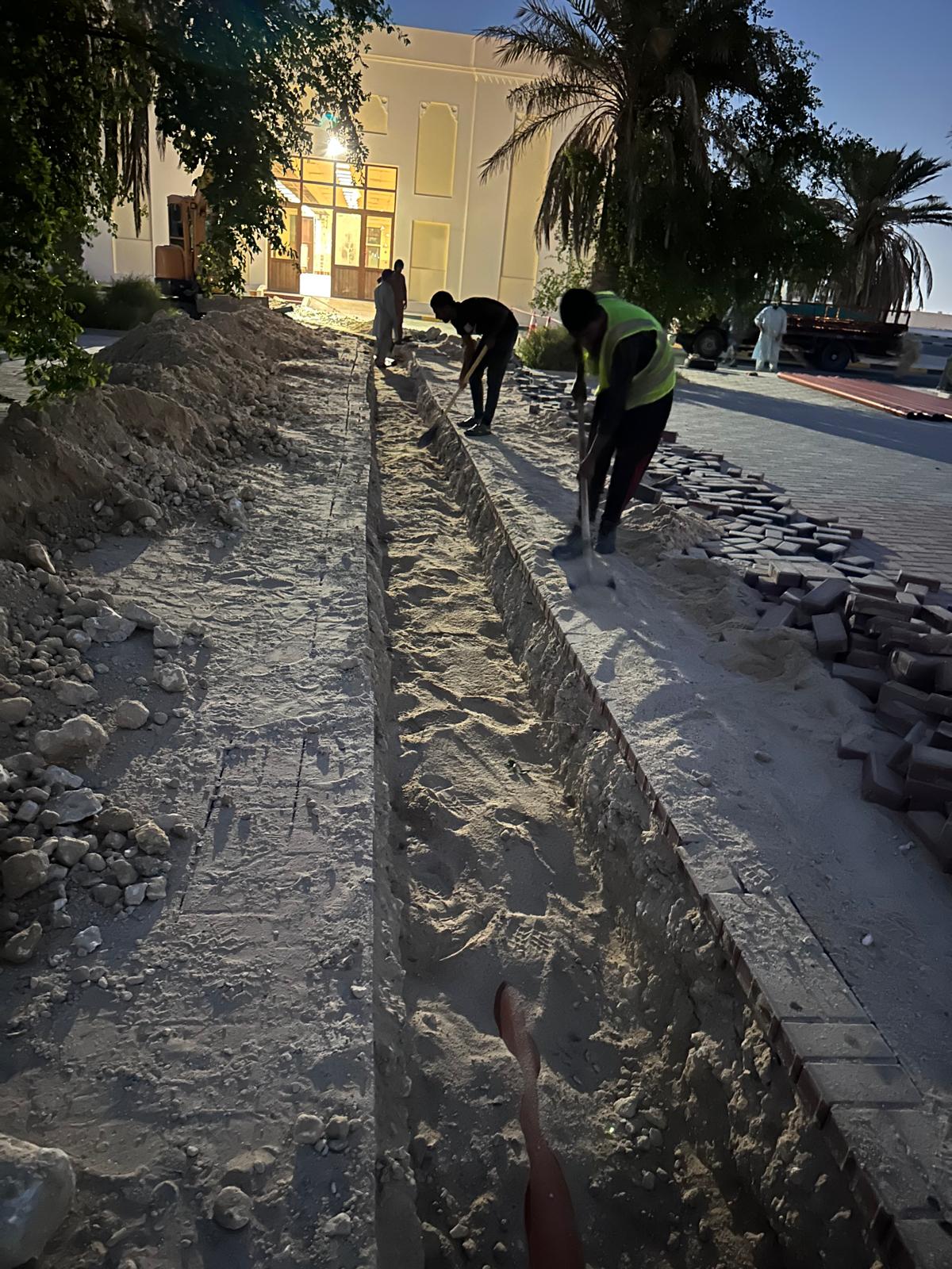 Cable trench excavated alongside a ministry building
